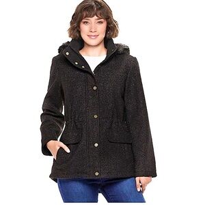 D.E.T.A.I.L.S. Black Faux Fur Anorak Hooded Jacket Size XL